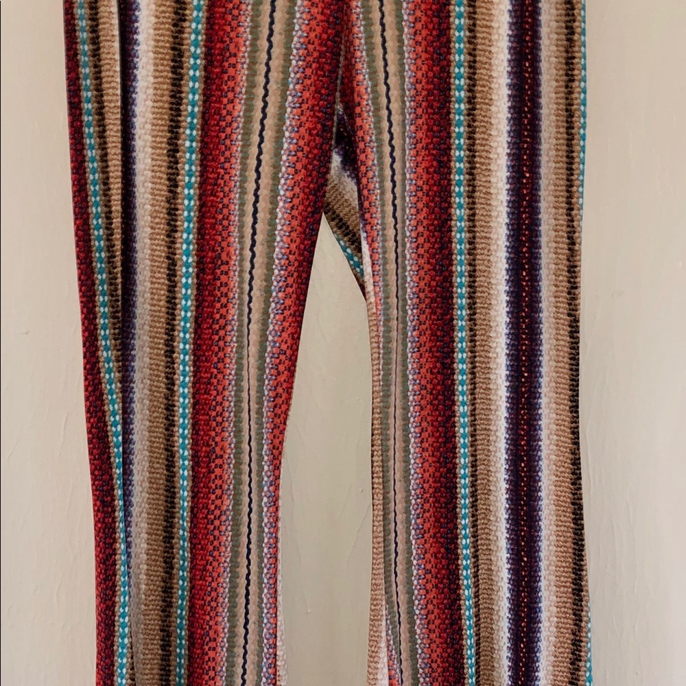 Colorful flared pants, size L but clingy